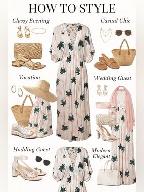 Palm Print V-Neck Beach cover up